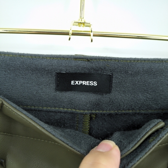 Express '90s Slim Super High Rise Faux Leather Pants Olive Green 2 Long Soft - Picture 6 of 8